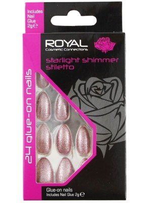 Wholesale Royal Cosmetics 24 Glue-On Nail Tips - Starlight Shimmer Stiletto 