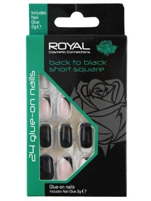 Wholesale Royal Cosmetics 24 Glue-On Nails - Back To Black Short Square 