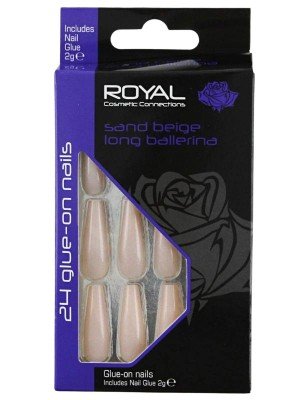 Wholesale Royal Cosmetics 24 Glue-On Nails - Sand Beige Long Ballerina 