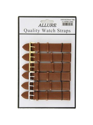 Wholesale Allure Tan Leather Watch Strap - Gold and Silver Buckles - 22mm