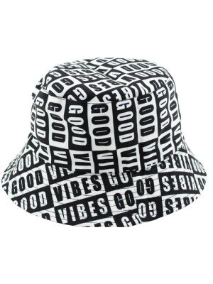 Wholesale Adults Bucket Hat "Good Vibes" Black & White Design