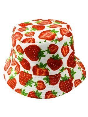 Wholesale Adults Bucket Hat Strawberry Design - White