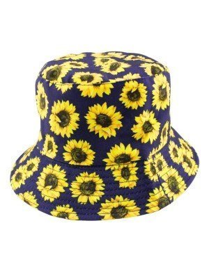 Wholesale  Adults Bucket Hat Sunflower Design - Navy Blue