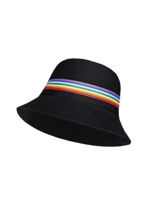 Wholesale Adults Reversible Black Bucket Hat With Rainbow Stripe