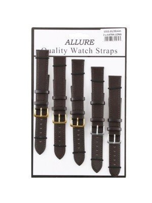 Wholesale Allure Brown Leather Watch Strap - Gold and Silver Buckles - 22mm