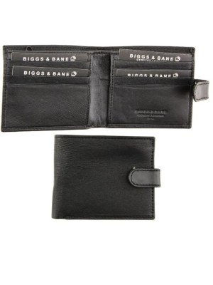 Wholesale Biggs & Bane Men's RFID Leather Wallet With Stud Closure Button 2 - Black