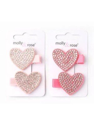 Wholesale Card Of 2 Diamante Heart Motif Clips