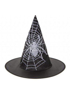 Children Nylon Witch Hat With Spider Print  