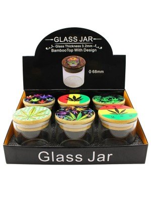 Wholesale Clear Bamboo Top Glass Jars (70 x 68mm) - Assorted Designs