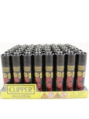 Wholesale Clipper Lighters Classic RAW "Red Font" Design - Black