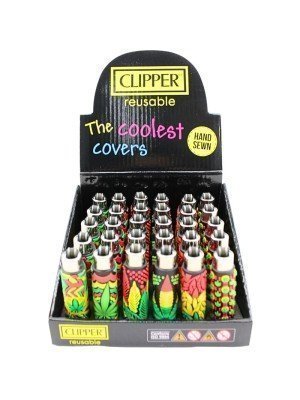 Wholesale Clipper Reusable Lighters With Hand Sewn "Leaf" Design - Assorted Designs