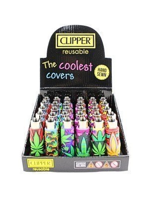 Wholesale Clipper Reusable Lighters With Hand Sewn "Leaf" Design - Asst. Colours & Designs