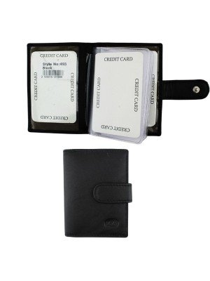 Wholesale Florentino Bifold Genuine Leather RFID Credit Card Holder With Stud Closure - Black