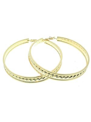 Wholesale Gold Triple Patterned Hoop Earrings - 7.8cm