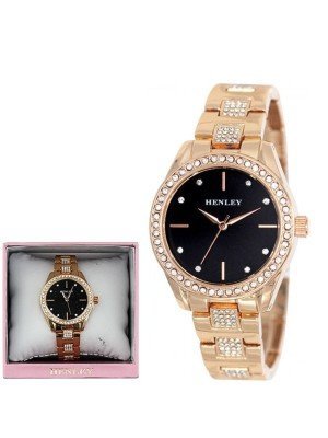 Wholesale Ladies Henley Diamante Bracelet Watch - Rose Gold/Black