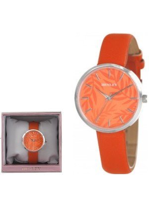 Wholesale Ladies Henley Palm Motif Leather Strap Watch - Orange 