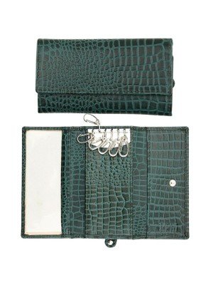 Wholesale Ladies Leather Key Holder Purse With Stud Closure Button - Green