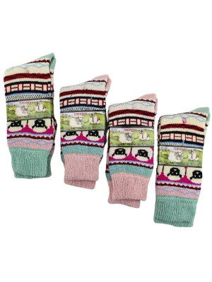 Wholesale Ladies Sheep Design Thermal Boot Socks (1 Pack) - Assorted Colours