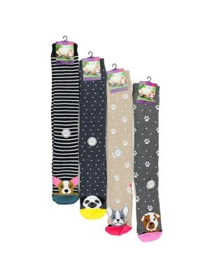 Wholesale Ladies Spots & Stripes Dog Design Wellington Socks (1 Pack)