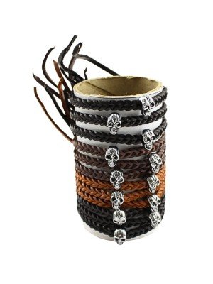 Wholesale Leather Bracelet - Skull Design (12 Pieces)