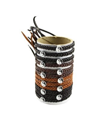 Wholesale Leather Bracelet - Ying Yang Design (12 Pieces)