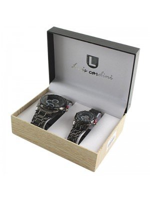 Wholesale Luis Cardini His & Her Watch Gift Set - Black (1987)