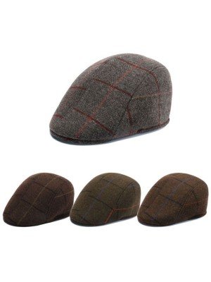 Men Flat Padded Tweed Cap Check Style - Assorted