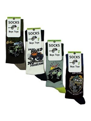 Wholesale Men's "Jungle Car" Design Socks (3 Pack) - Assorted