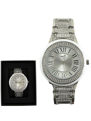 Wholesale Men's NY London Bling Metal Bracelet Watch - Silver