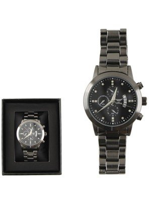Wholesale Men's NY London Round Metal Bracelet Watch - Gun/Black 