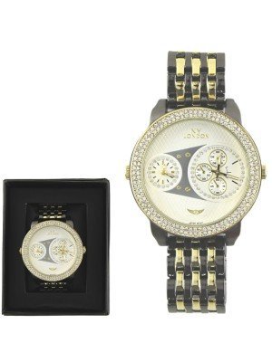 Wholesale Men's NY London Large Round Metal Bracelet Watch - Gun/Gold 
