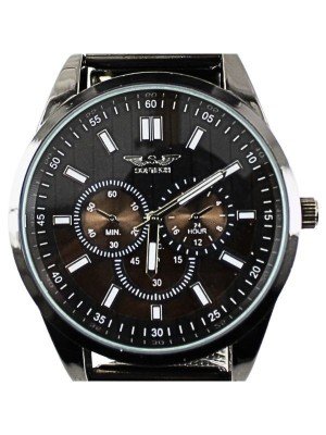 Wholesale Men's Softech Round Leather Strap Watch - Black/Black
