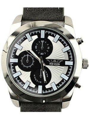 Men's Softech Round Leather Strap Watch - Grey/Silver