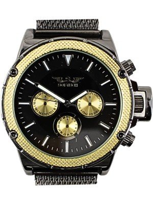 Wholesale Men's Softech Round Mesh Bracelet Watch - Black/Gold