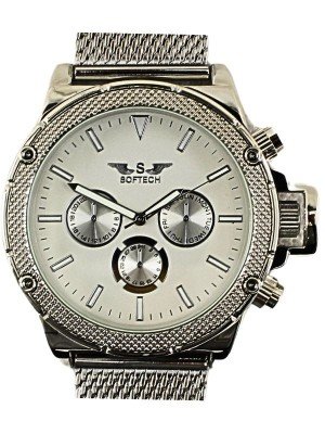 Wholesale Men's Softech Round Mesh Bracelet Watch - Silver/Silver