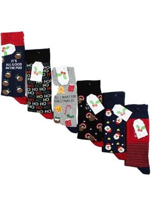 Wholesale Mens Cotton Rich Christmas Design Socks (7-11) - Assorted Designs
