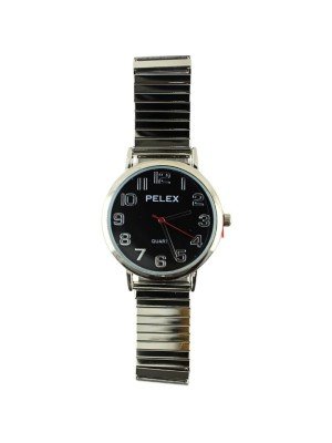 Wholesale Pelex Mens Round Dial Metal Expander Strap Watch - Silver/Black
