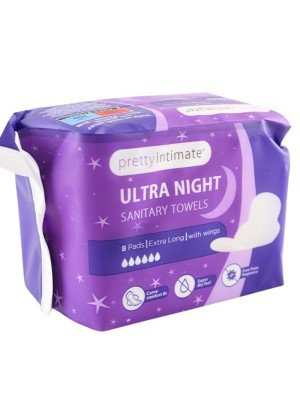 Pretty Intimate Sanitary Towels with Wings 8pk - Extra Long - Ultra Night 