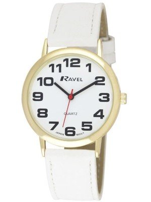 Ravel Men's Classic Bold Easy Read Gold Tone Watch - White Strap