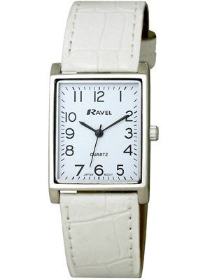 Ravel Men's Classic Rectangular Watch - White Strap