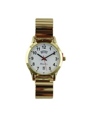 Wholesale Ravel Men's Metal Expander Watch With Date & Day Display - Gold/White 