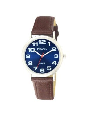 Wholesale Ravel Unisex Classic Brown Strap Watch - Blue / Silver