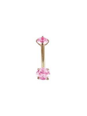Wholesale Rose Gold Double Clawset Belly Bar - Pink