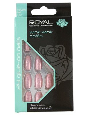 Wholesale Royal Cosmetics 24 Glue-On Nails - Wink Wink Coffin 