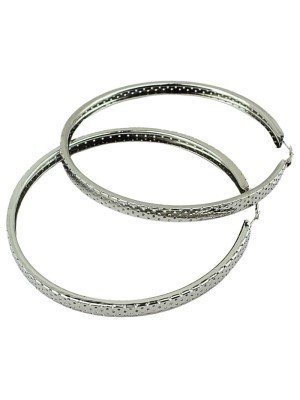 Wholesale Silver Hole Patterned Hoop Earrings - 12cm