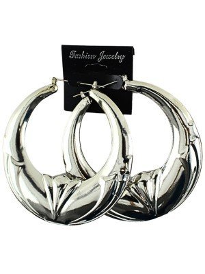 Wholesale Silver Round Bamboo Hoop Earrings - 8cm