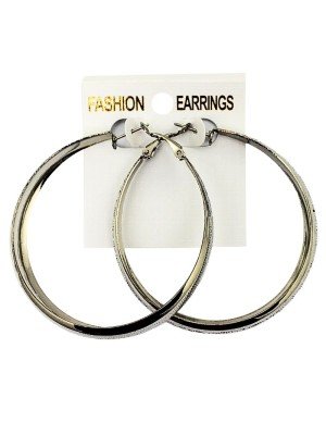 Wholesale Silver Side Pattern Hoop Earrings - 6cm