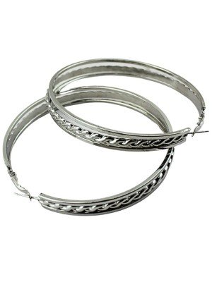 Wholesale Silver Triple Patterned Hoop Earrings - 8cm