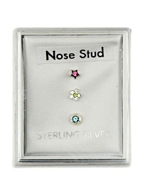 Wholesale Sterling Silver 2mm Gemset Trio Nose Wire - Assorted