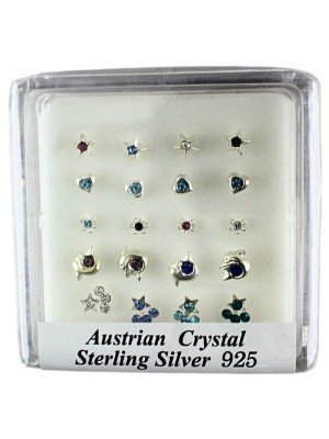 Wholesale Sterling Silver Austrian Crystal Nose Pins - Assorted Sizes & Designs 